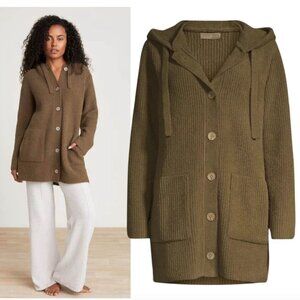 NWT Barefoot Dreams Button Up Hooded Coat Sweater Thyme Brown Olive Medium $198
